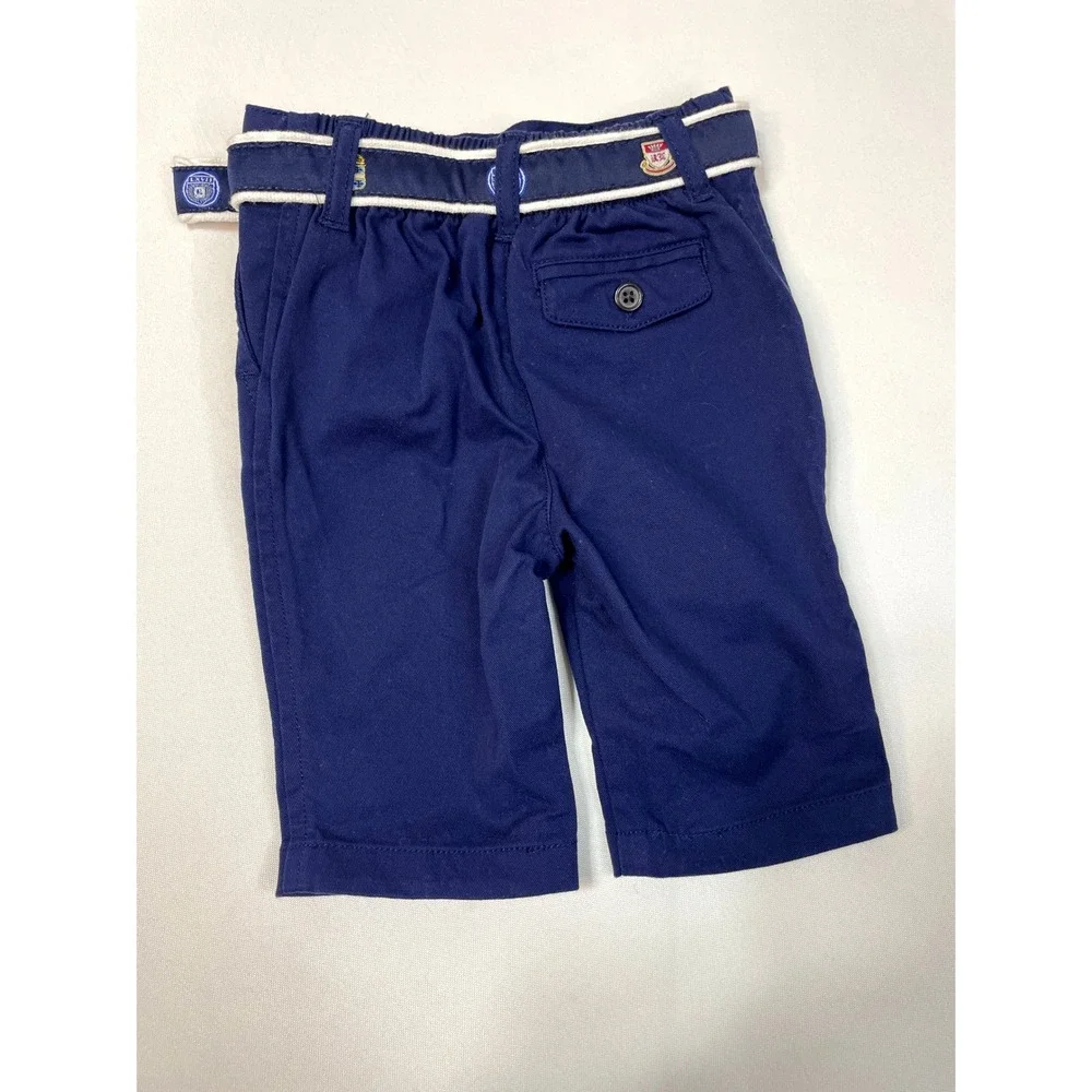 Ralph Lauren Baby Boys Navy Blue Pants with Embroidered‎ Belt 3M